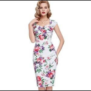 Sweetheart neckline Floral Midi Dress